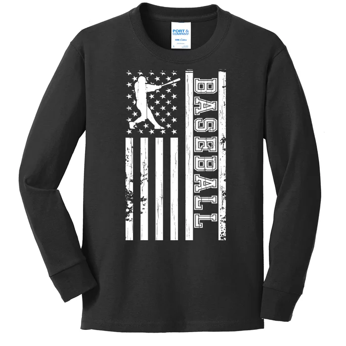 Baseball Pitcher USA Flag Kids Long Sleeve Shirt