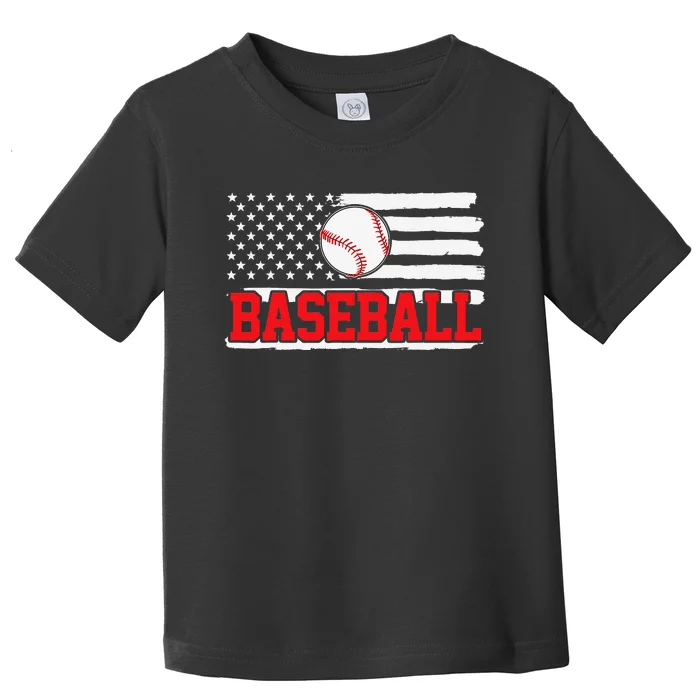 Baseball Player USA American Flag 4th Of July Toddler T-Shirt