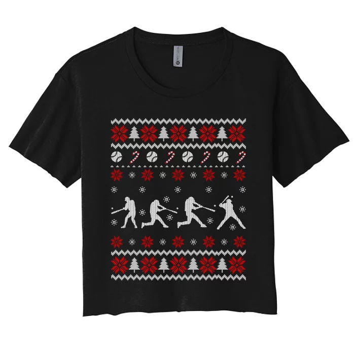 Baseball Players Ugly Christmas Sweater Xmas Gift Women's Crop Top Tee