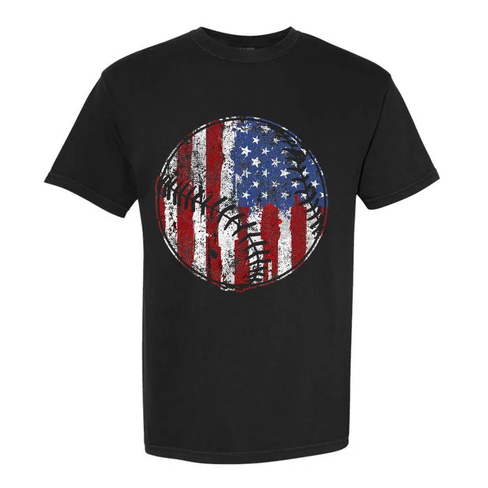 Baseball Player USA American Flag 4th of July Gift Garment-Dyed Heavyweight T-Shirt