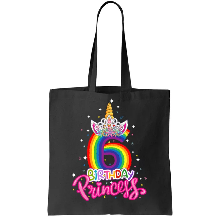 Birthday Princess Unicorn 6 Year Old 6th Birthday Girl Tote Bag