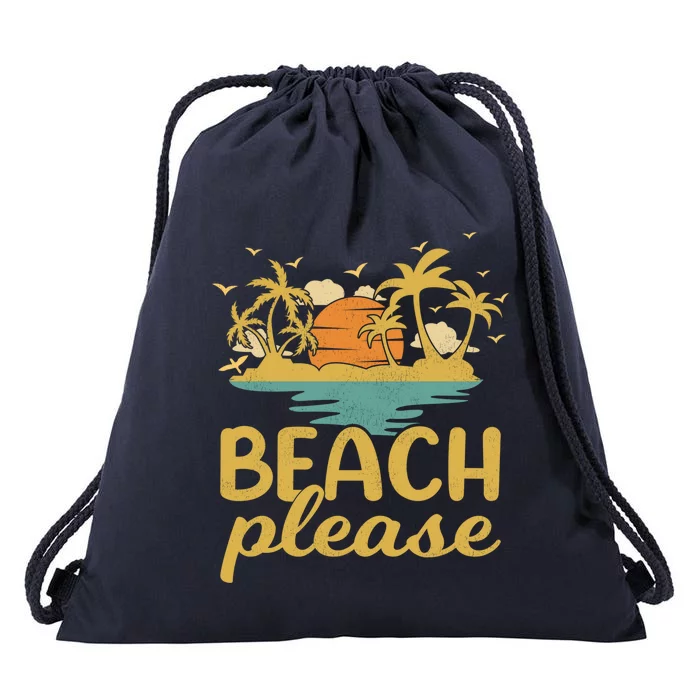 Beach Please Vintage Retro Summer Vacation Plam Tree Sunset Gift Drawstring Bag