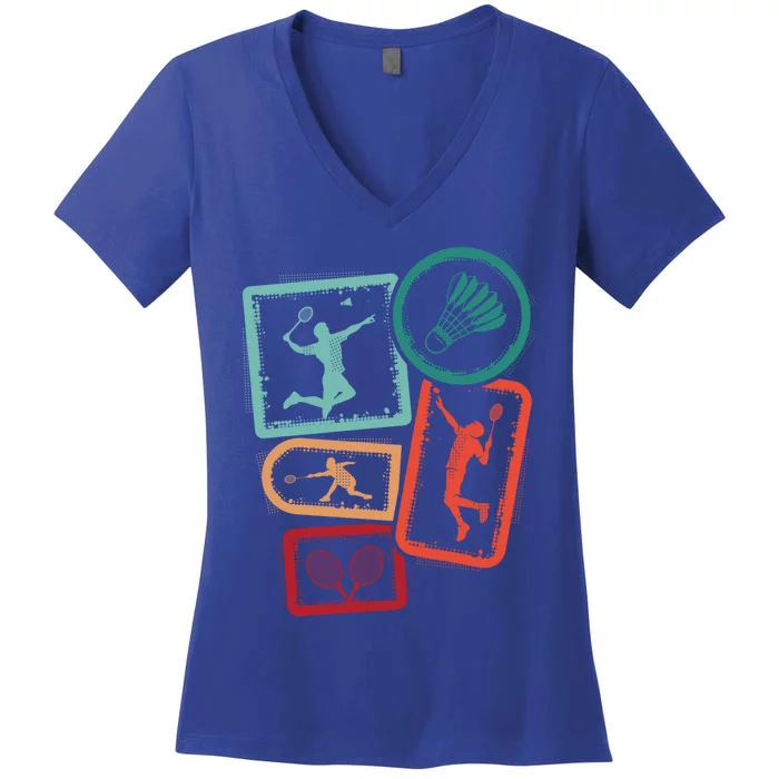 Badminton Player Vintage Badminton Meaningful Gift Women's V-Neck T-Shirt