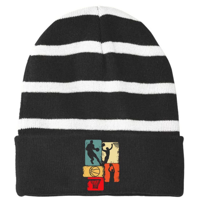 Basketball Player Vintage Retro Striped Beanie with Solid Band