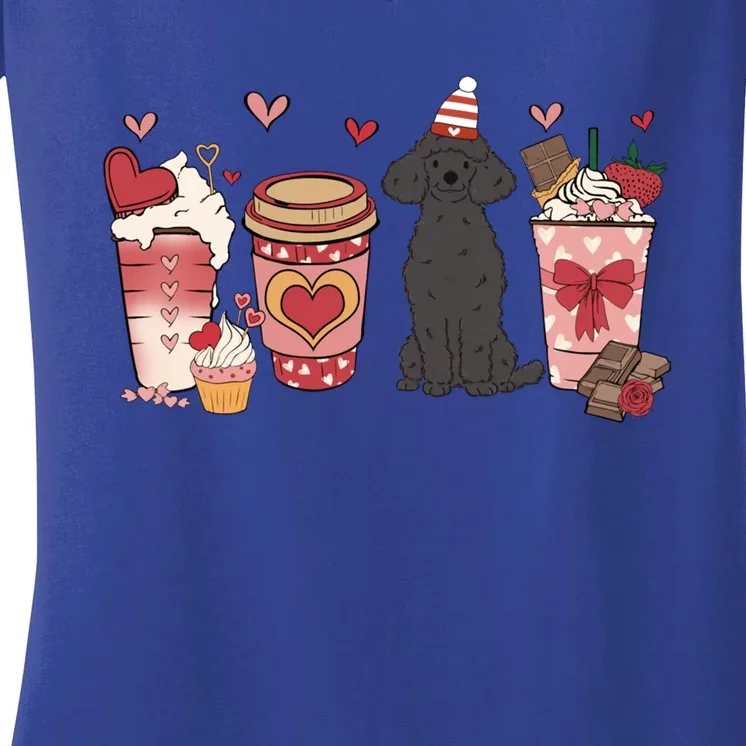 Black Poodle Valentines Day Dog Mom Coffee Lovers Gift Women's V-Neck T-Shirt