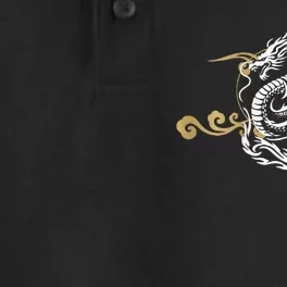 Back Print White Dragon Japanese Culture Good Luck Auspicious Dry Zone Grid Performance Polo