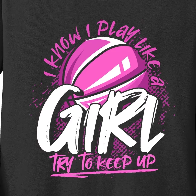 Basketball Player Wo Girl Sport Funny Basketball Kids Long Sleeve Shirt