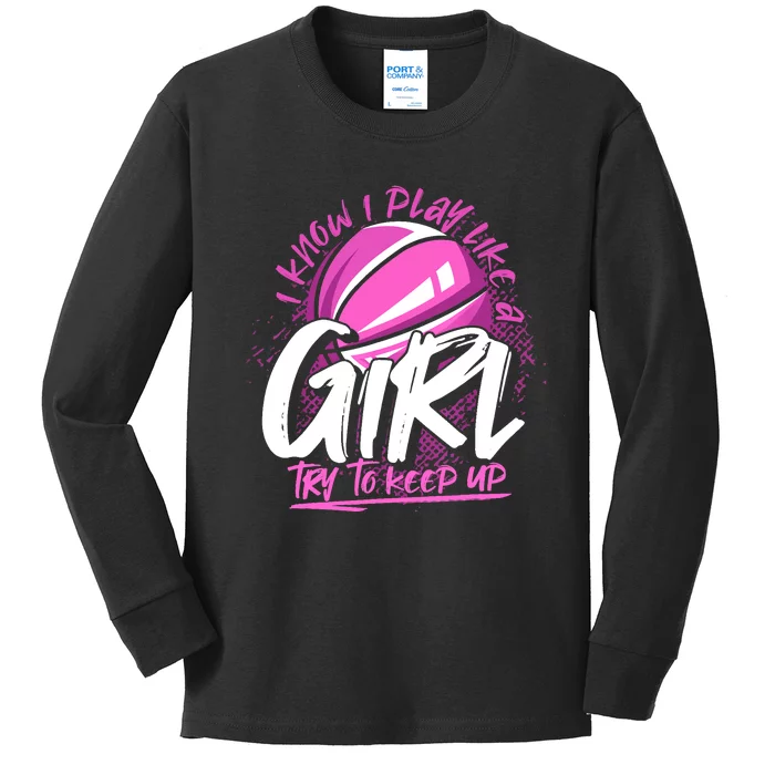 Basketball Player Wo Girl Sport Funny Basketball Kids Long Sleeve Shirt