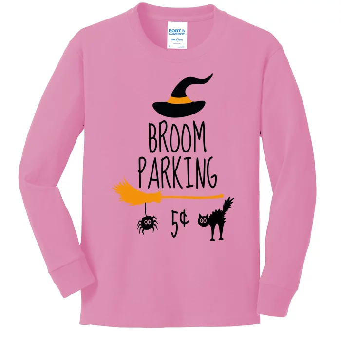 Broom Parking Witch Halloween Teacher Mom Wife Cat Great Gift Kids Long Sleeve Shirt