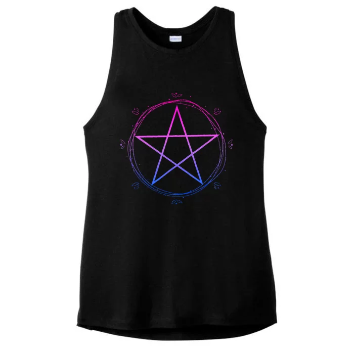 Bisexual Pentagram Wiccan Pagan Bi Pride Flag Boho Floral Ladies Tri-Blend Wicking Tank