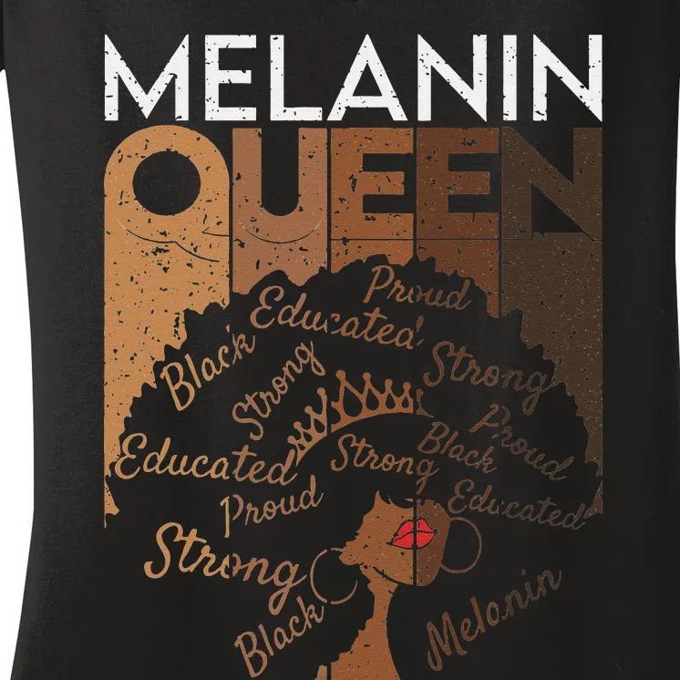 Black Queen Afro Melanin Dripping Art Black History Women's V-Neck T-Shirt