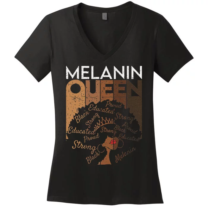 Black Queen Afro Melanin Dripping Art Black History Women's V-Neck T-Shirt