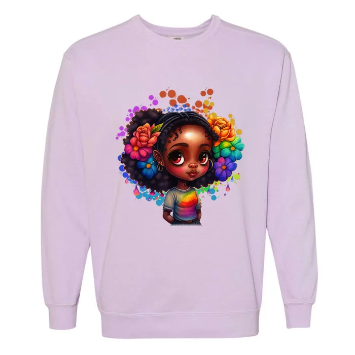 Black Queen Afro Melanin Dripping Art Black History Month Garment-Dyed Sweatshirt