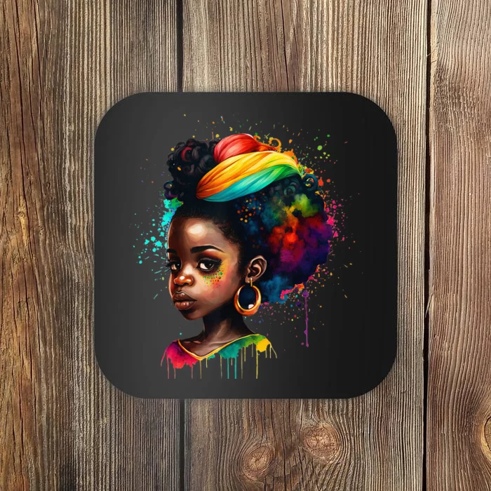 Black Queen Afro Melanin Dripping Art Black History Month Coaster