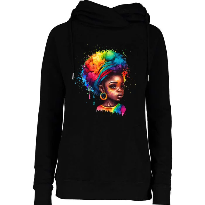 Black Queen Afro Melanin Dripping Art Black History Month Womens Funnel Neck Pullover Hood