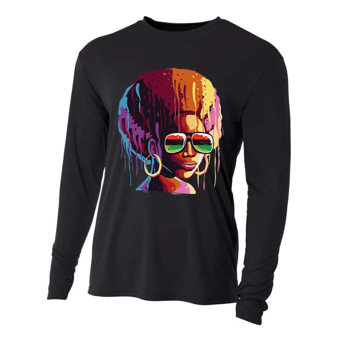 Black Queen Afro Melanin Art Juneteenth African Pride Cooling Performance Long Sleeve Crew