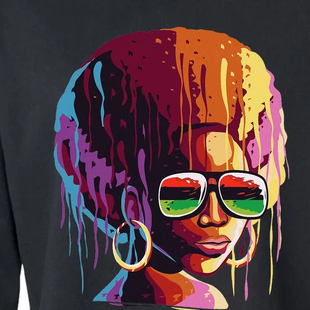 Black Queen Afro Melanin Art Juneteenth African Pride Cropped Pullover Crew