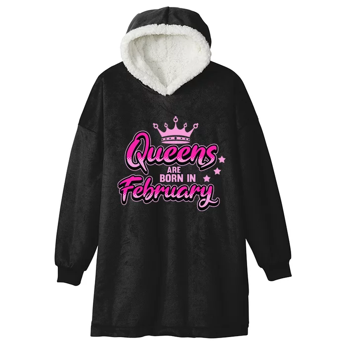 Birthday Queens Are Born In February Black Wo Hooded Wearable Blanket