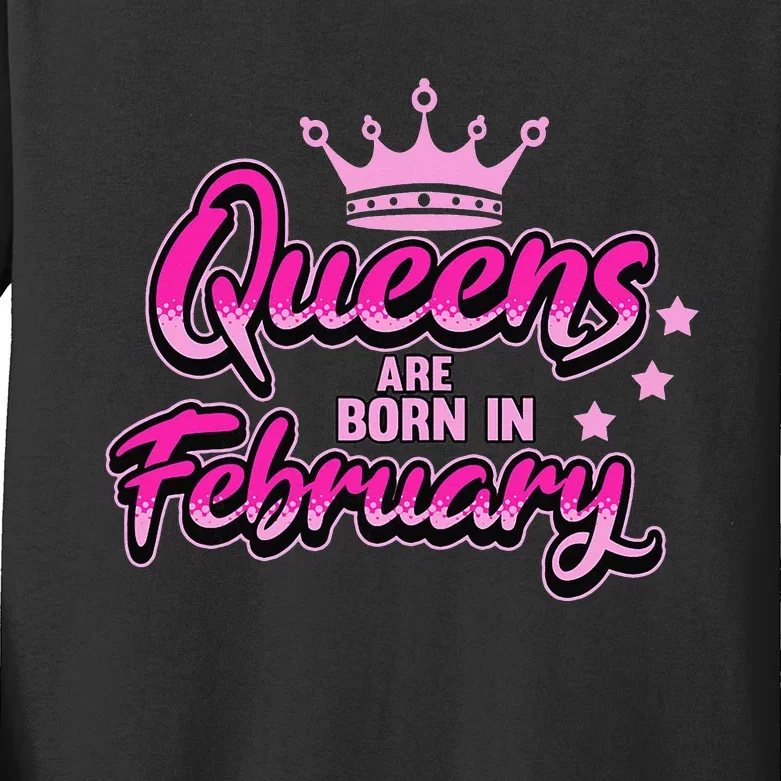 Birthday Queens Are Born In February Black Wo Kids Long Sleeve Shirt