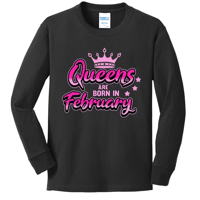 Birthday Queens Are Born In February Black Wo Kids Long Sleeve Shirt