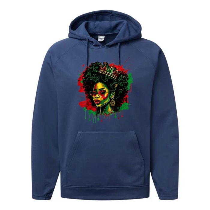 Black Queen Afro Melanin Woman Dripping Art Black History Performance Fleece Hoodie