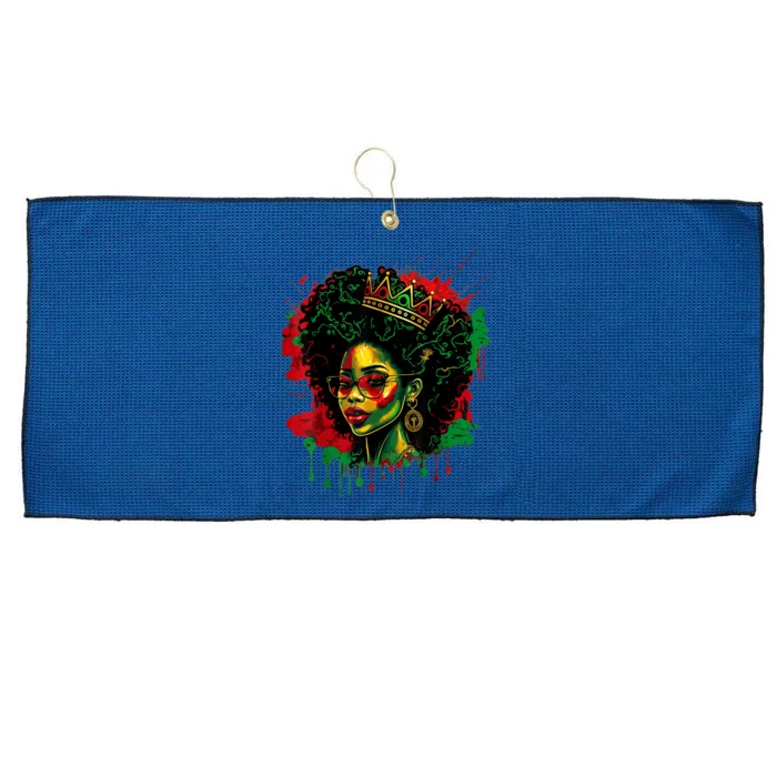 Black Queen Afro Melanin Woman Dripping Art Black History Large Microfiber Waffle Golf Towel