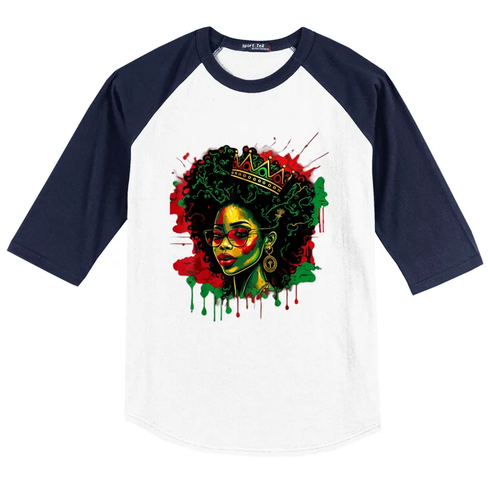 Black Queen Afro Melanin Woman Dripping Art Black History Baseball Sleeve Shirt