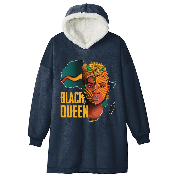 Black Queen Afro Melanin African Women Black History Hooded Wearable Blanket