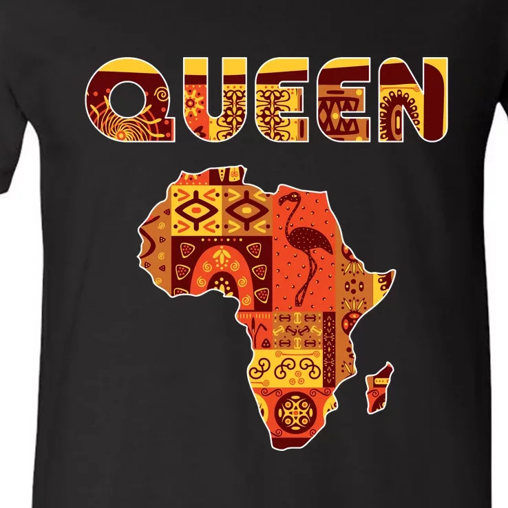 Black Queen African Art Pattern Africa Map Black Pride Couple Matching V-Neck T-Shirt