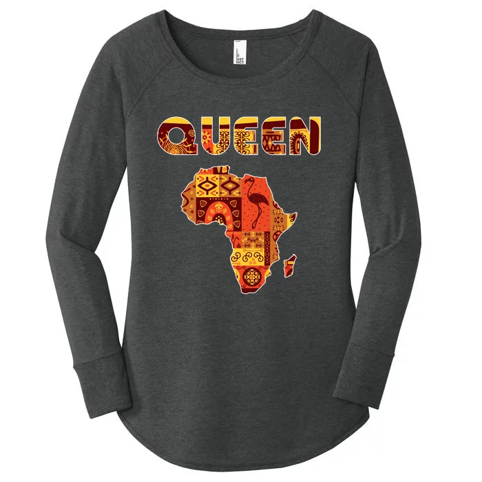 Black Queen African Art Pattern Africa Map Black Pride Couple Matching Women's Perfect Tri Tunic Long Sleeve Shirt