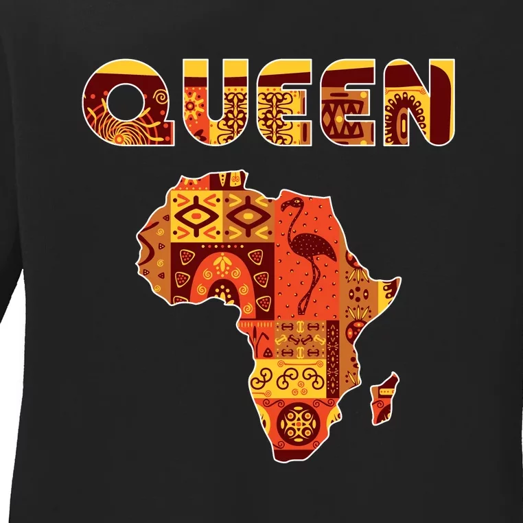 Black Queen African Art Pattern Africa Map Black Pride Couple Matching Ladies Long Sleeve Shirt