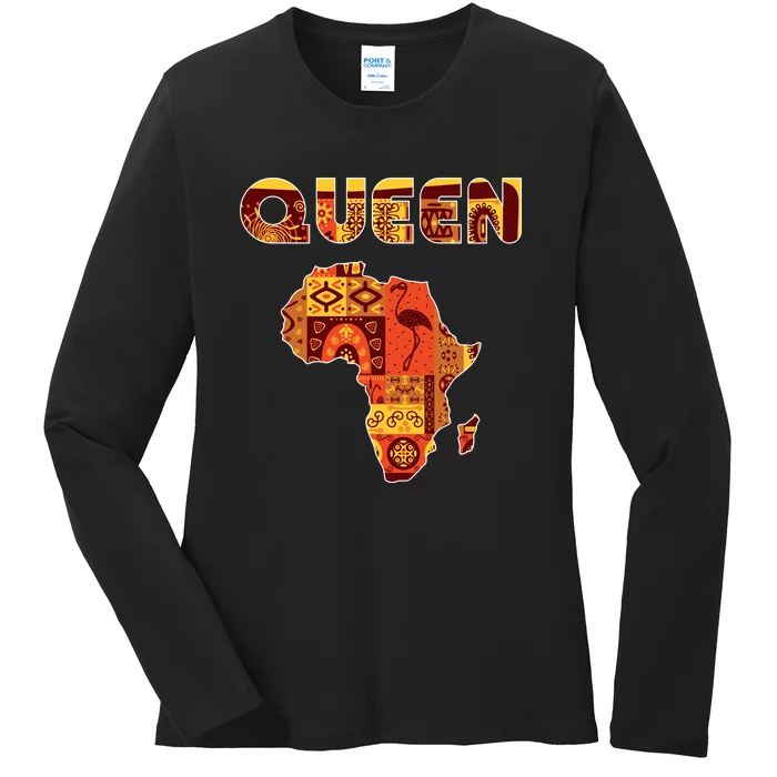 Black Queen African Art Pattern Africa Map Black Pride Couple Matching Ladies Long Sleeve Shirt