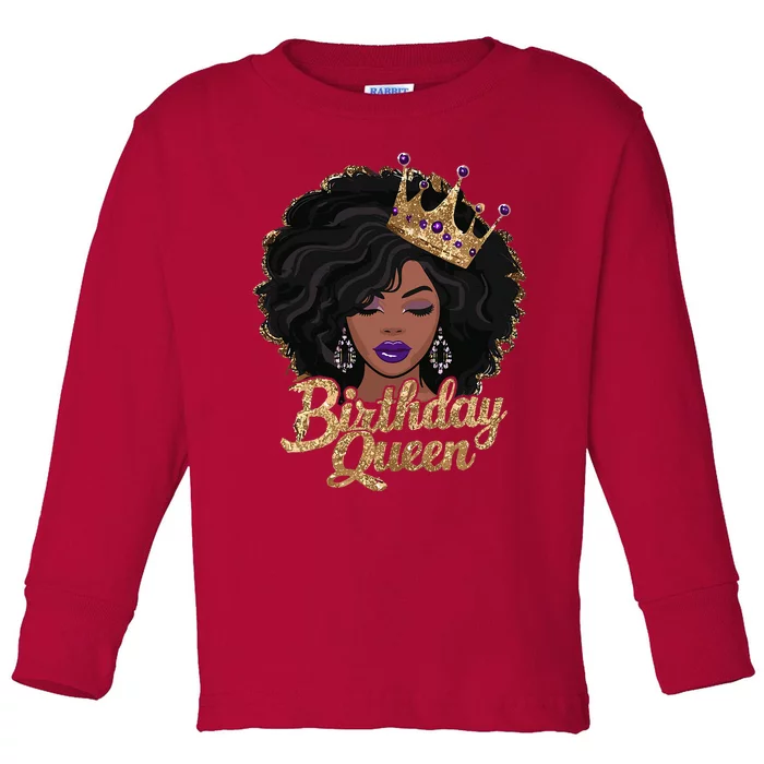 Birthday Queen African American Afro Toddler Long Sleeve Shirt