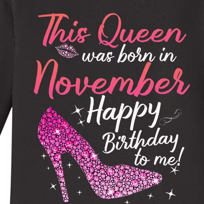 Black Queens Are Born In November Birthday Baby Long Sleeve Bodysuit