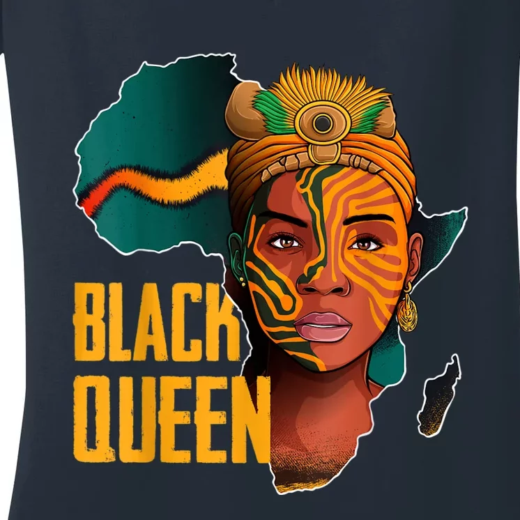 Black Queen Afro Melanin African Women Black History Women's V-Neck T-Shirt