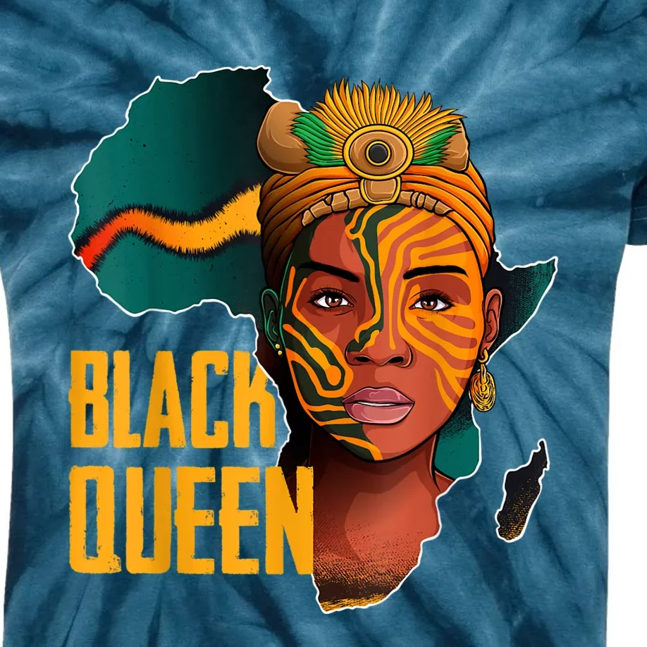 Black Queen Afro Melanin African Women Black History Kids Tie-Dye T-Shirt