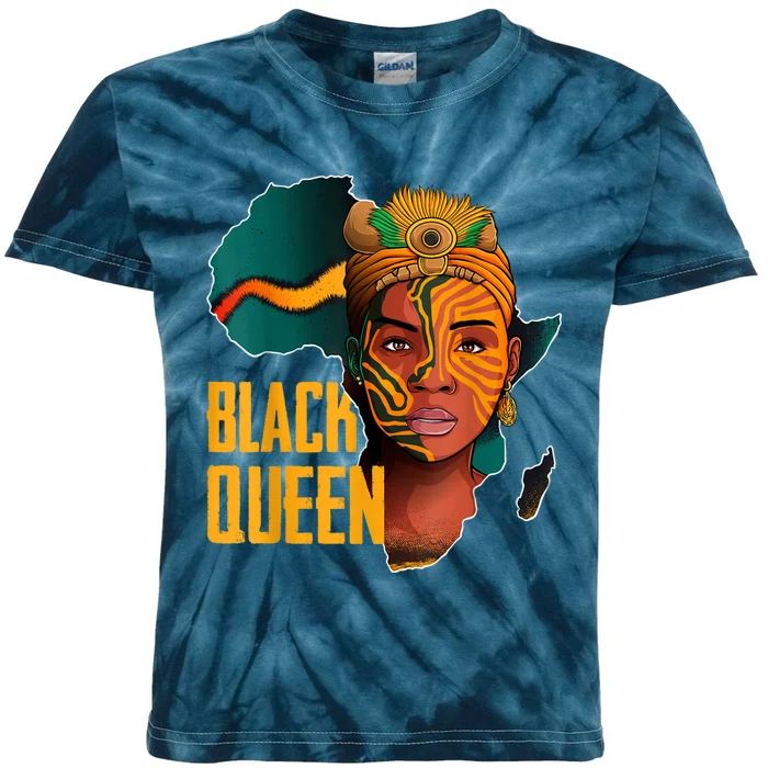 Black Queen Afro Melanin African Women Black History Kids Tie-Dye T-Shirt