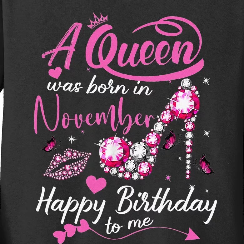 Black Queens Are Born In November Birthday Kids Long Sleeve Shirt