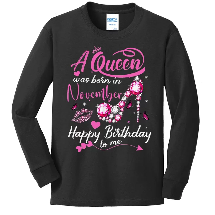 Black Queens Are Born In November Birthday Kids Long Sleeve Shirt