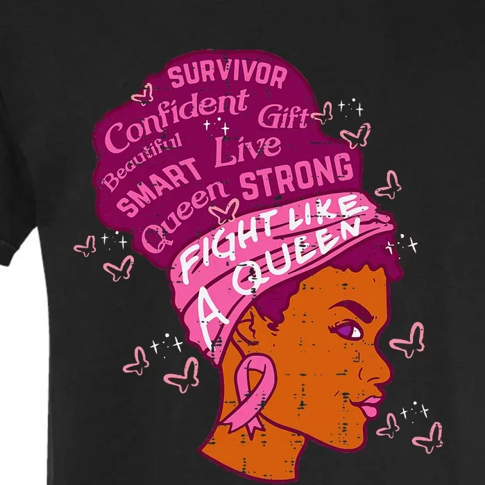 Black Queen African Women Pink Afro Breast Cancer Awareness Garment-Dyed Heavyweight T-Shirt