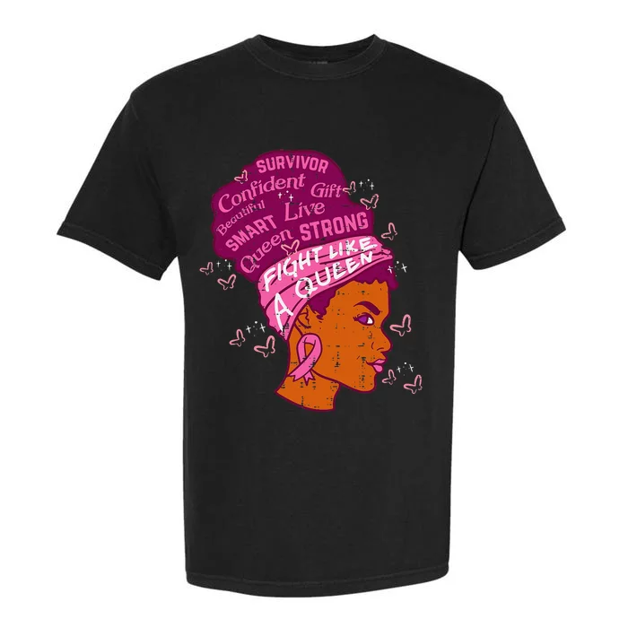 Black Queen African Women Pink Afro Breast Cancer Awareness Garment-Dyed Heavyweight T-Shirt