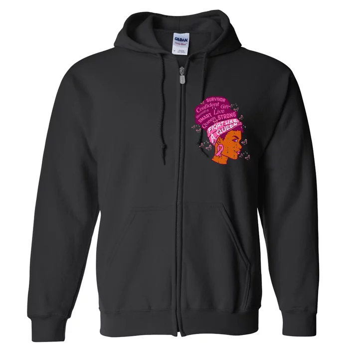 Black Queen African Women Pink Afro Breast Cancer Awareness Full Zip Hoodie