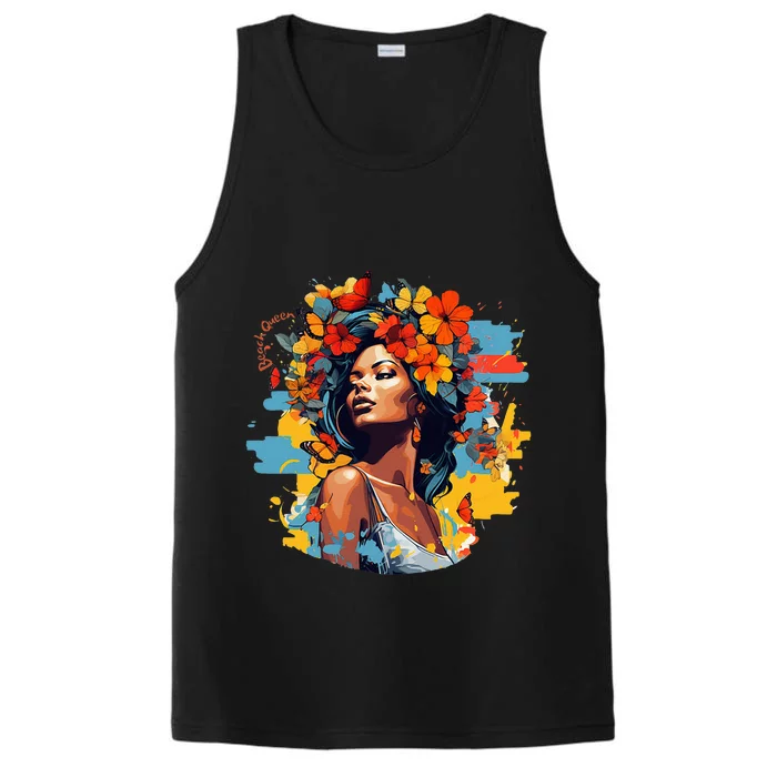 Black Queen Beach Lady Flowers Butterflies Beautiful Performance Tank