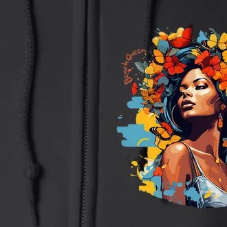 Black Queen Beach Lady Flowers Butterflies Beautiful Full Zip Hoodie