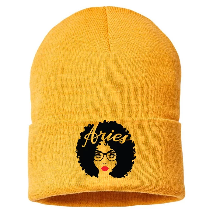 Black Queen Birthday Gifts Red Lips Afro Diva Aries Zodiac Sustainable Knit Beanie