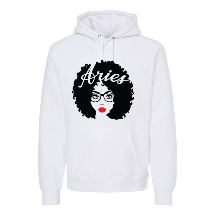 Black Queen Birthday Gifts Red Lips Afro Diva Aries Zodiac Premium Hoodie