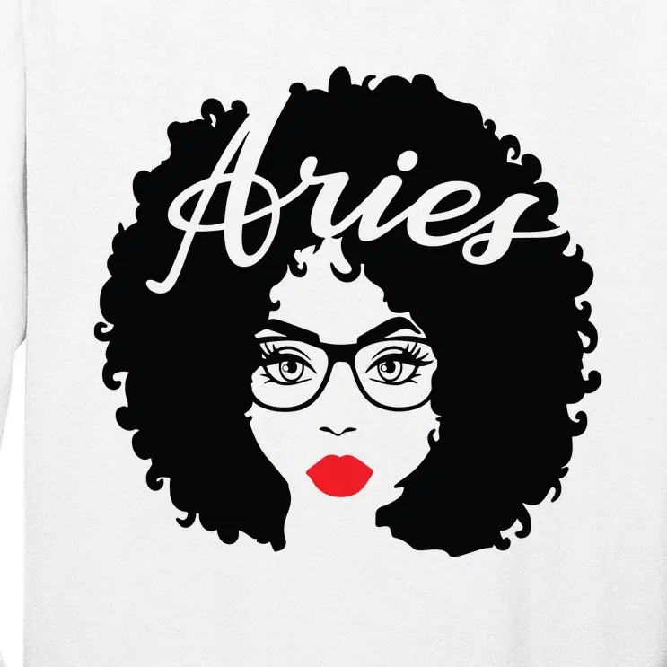 Black Queen Birthday Gifts Red Lips Afro Diva Aries Zodiac Tall Long Sleeve T-Shirt