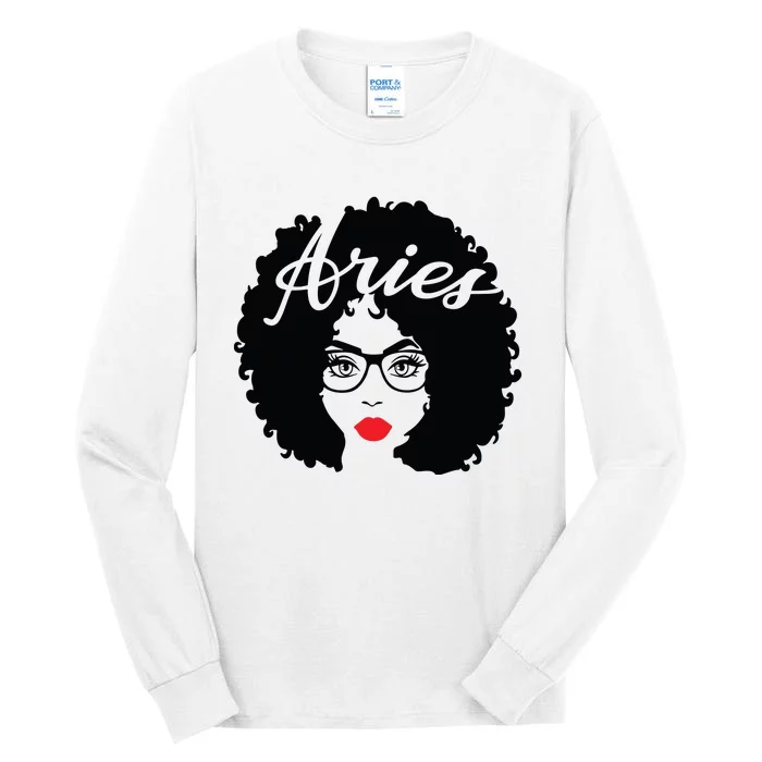 Black Queen Birthday Gifts Red Lips Afro Diva Aries Zodiac Tall Long Sleeve T-Shirt