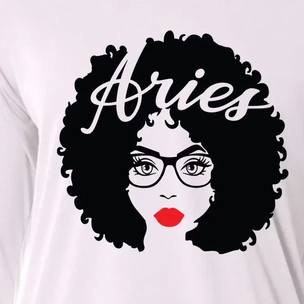 Black Queen Birthday Gifts Red Lips Afro Diva Aries Zodiac Cooling Performance Long Sleeve Crew