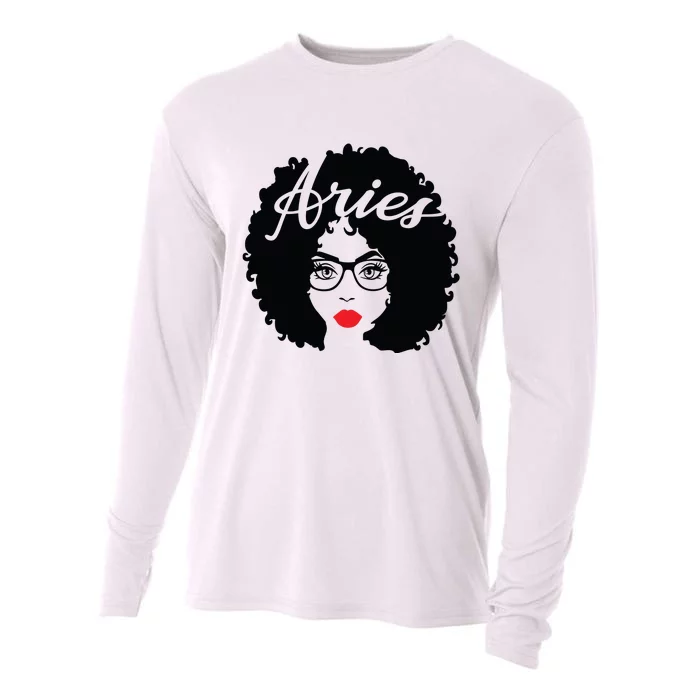 Black Queen Birthday Gifts Red Lips Afro Diva Aries Zodiac Cooling Performance Long Sleeve Crew